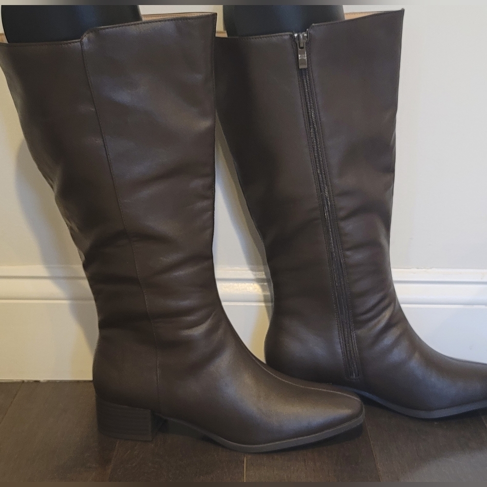 NWOB Devri Extra Wide Calf Knee High Boots, Brown, Vegan Leather - Picture 3 of 5